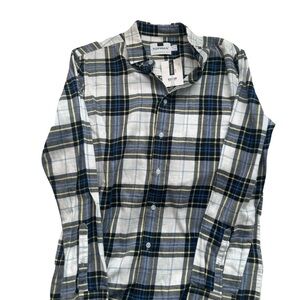 Topman Navy, White & Yellow Plaid Long Sleeve Button-Down Shirt
